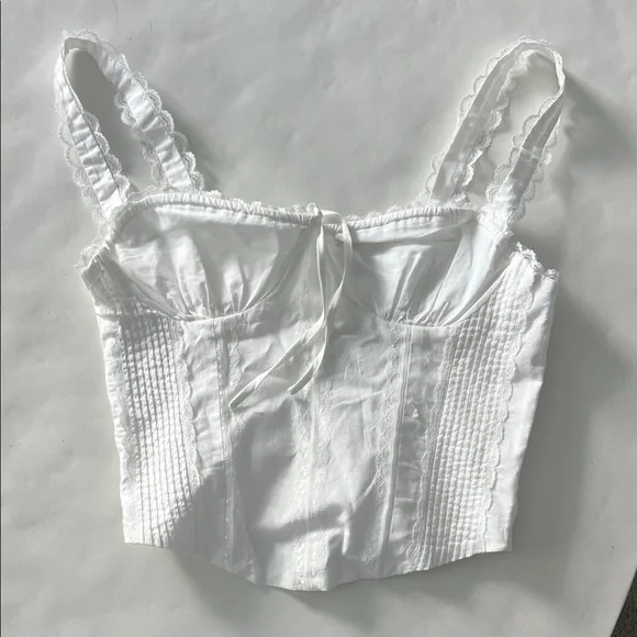 L*Space Jamie Cute Lace Trim Corset Top Smocked Cotton White Large - Picture 4 of 8